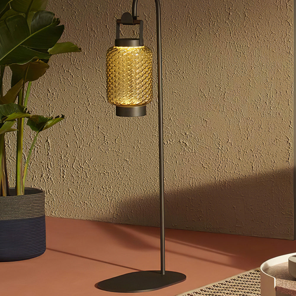 Hailie lantern floor lamp lit