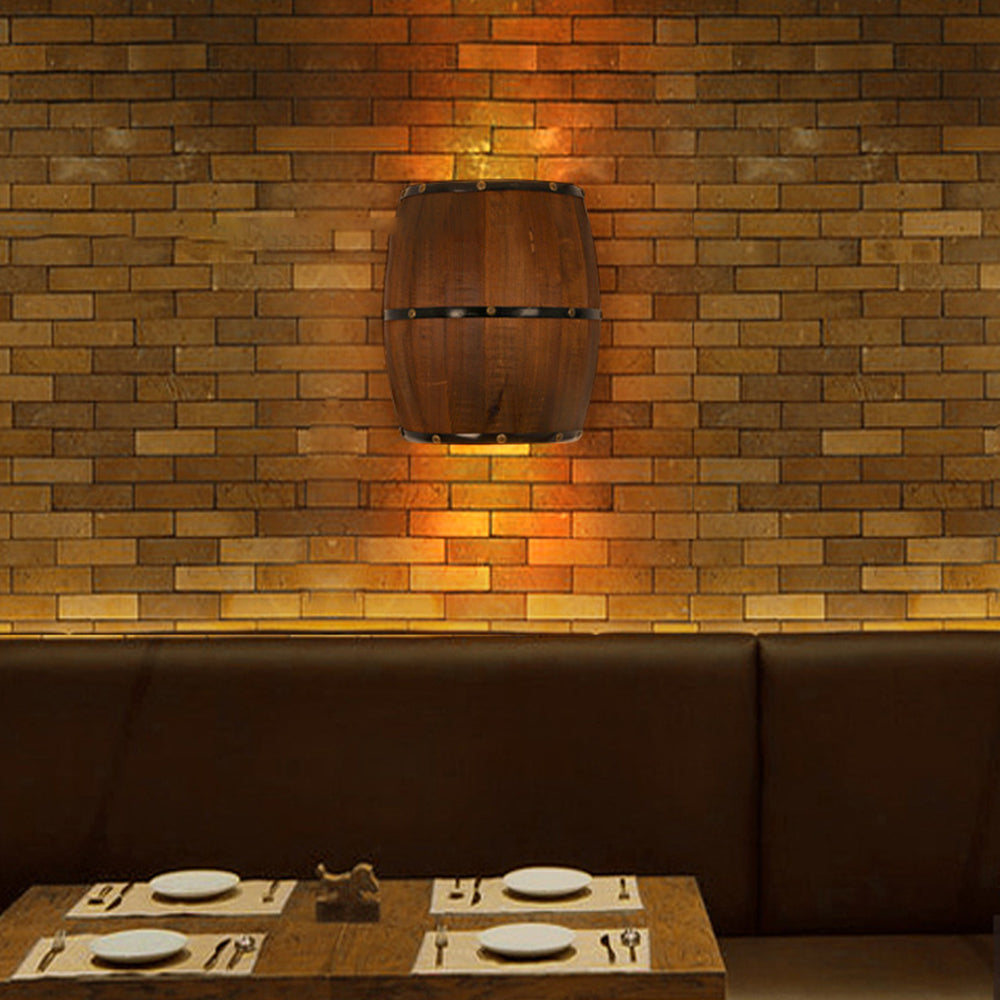 Rustic wooden barrel wall lamp dining room lighting