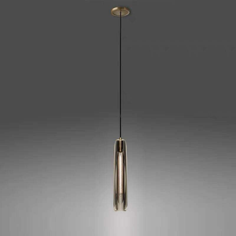 Sana Brass Glass Pendant Lamp, Cylinder Design | Clear or Gray