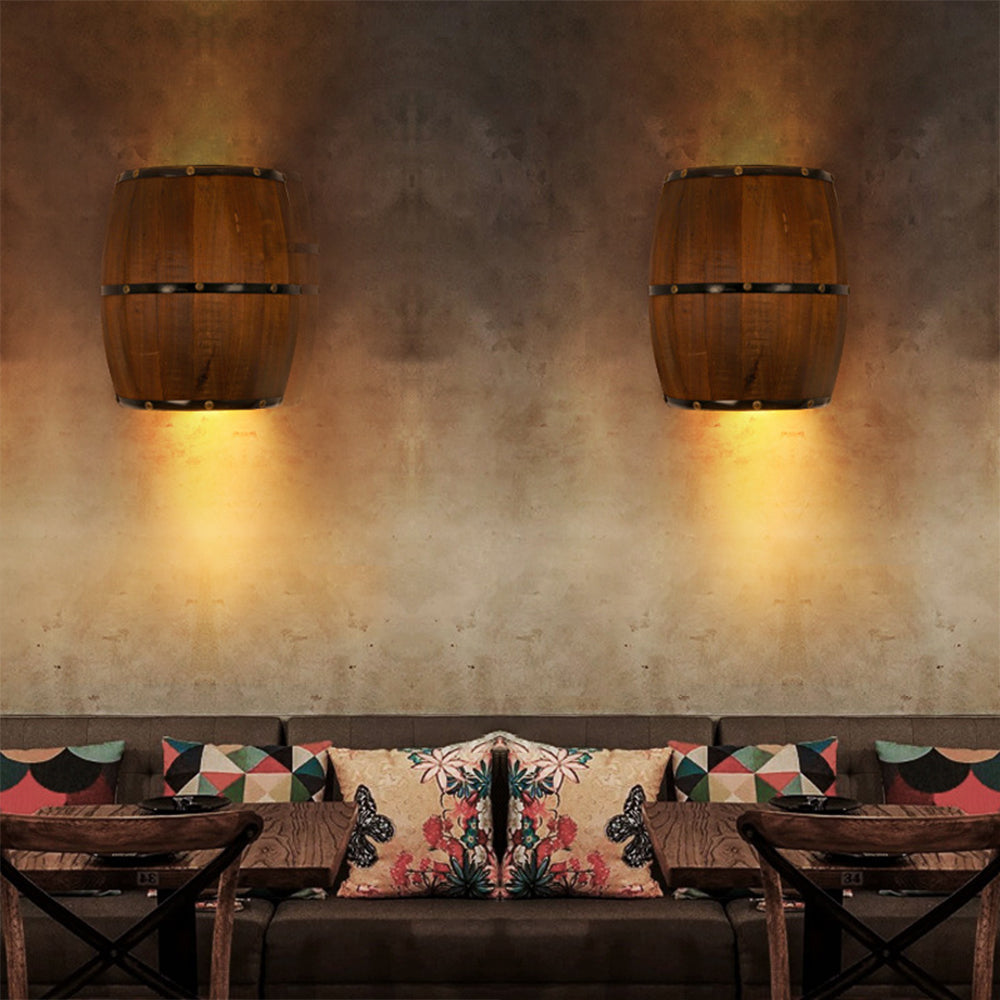 Rustic barrel wall lamp for dining room