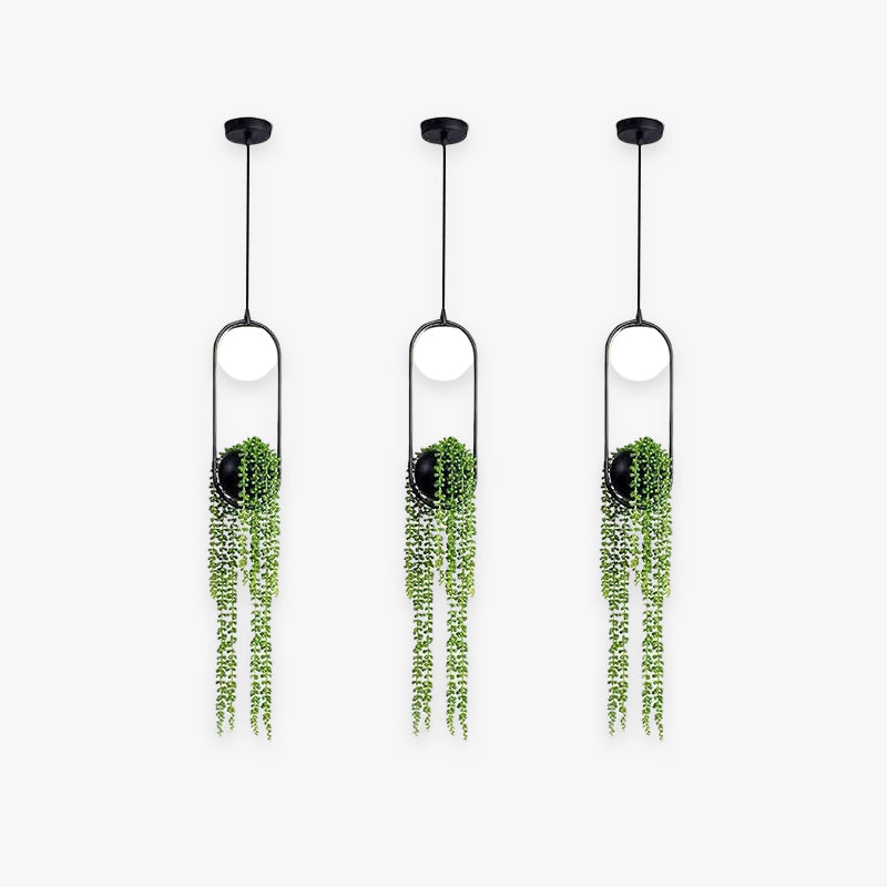 Nest Plant Pot Ball Pendant Light, Metal & Glass, D12cm | With or Without Faux Plant