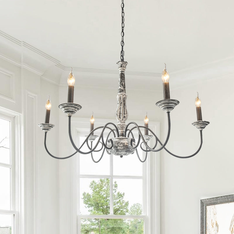 6-Light Distressed Gray Wood Chandelier