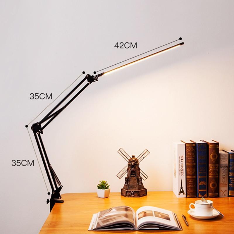 LED Folding Long Arm Metal Clamp Desk Reading Lamp