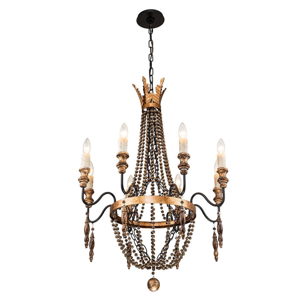 8-Light Rusty Beaded Empire Chandelier