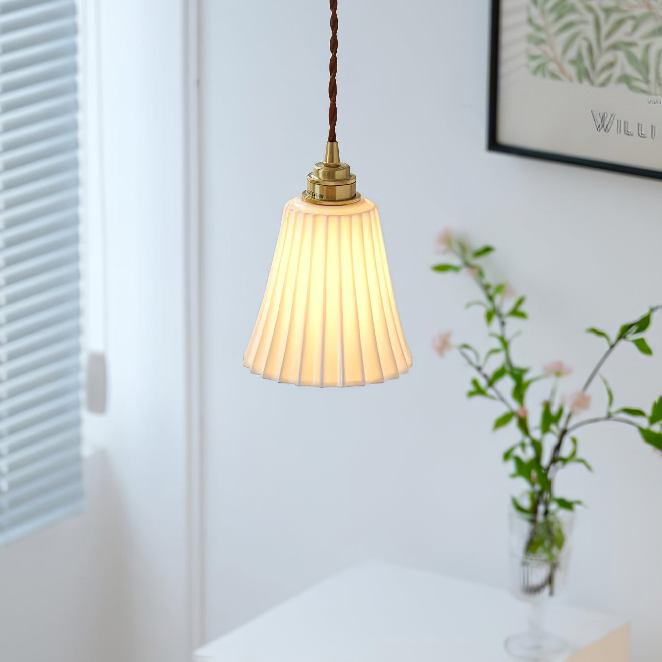 Arisha Trumpet Brass & Ceramic Pendant Light | G9