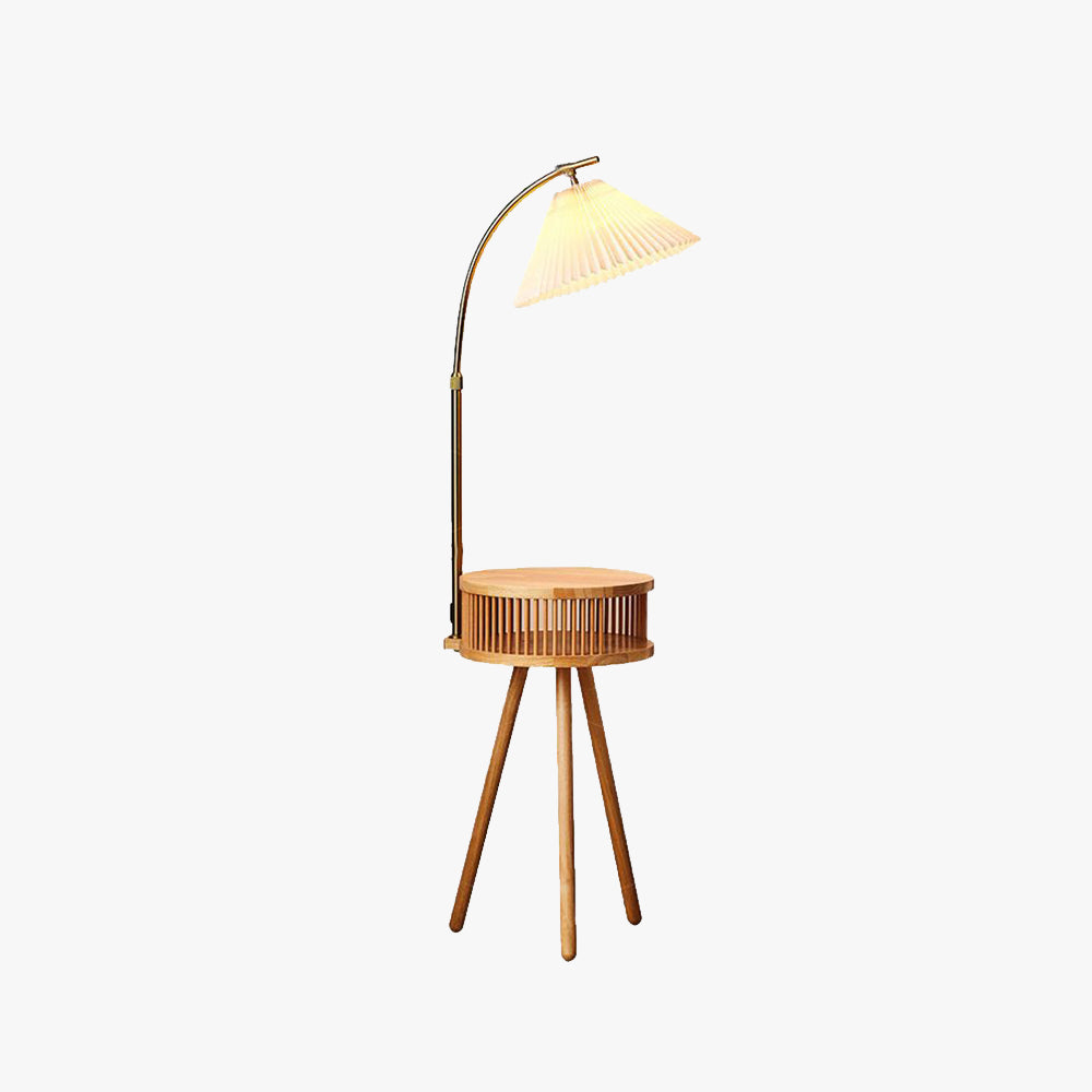 Ozawa Retro Pleated Floor Lamp With Bedside Table