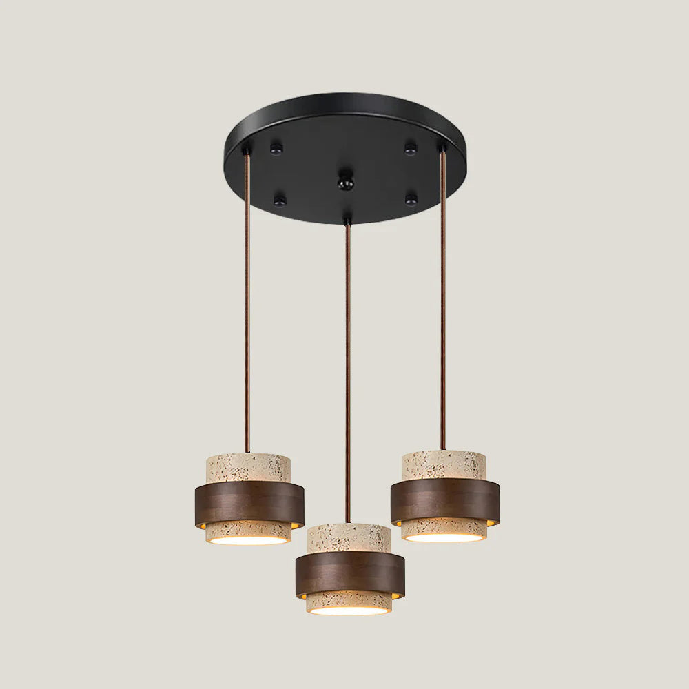 Cole Travertine Pendant Light | Single-4 Head | Walnut/Wood & Travertine