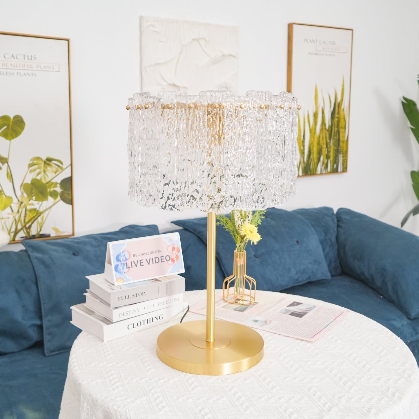 Crystal Table Lamp | Elegant Brass Finish & Clear Glass Shade | Stylish Light for Living Room and Bedroom 8