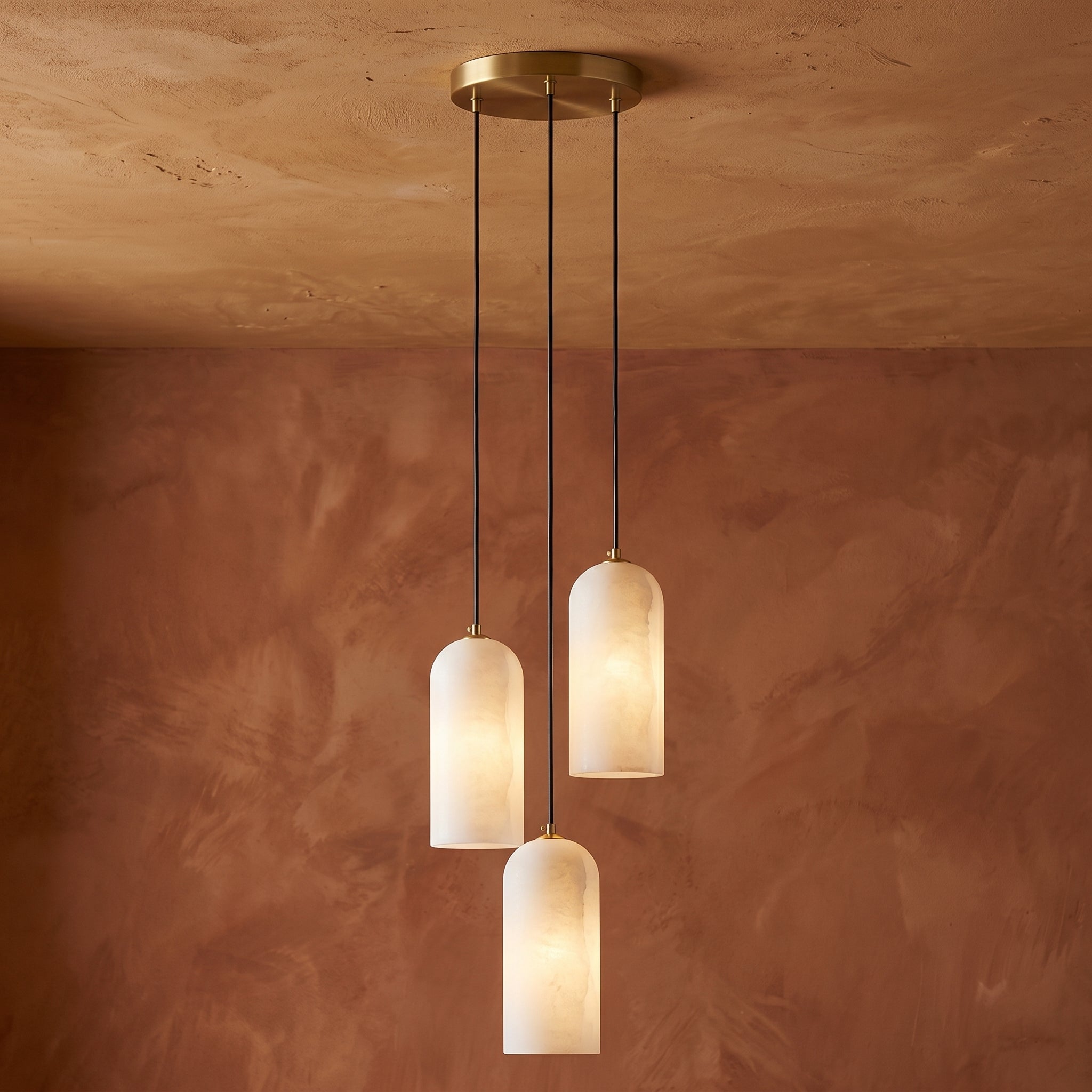Alabaster Globe Pendant Light | Single-3 Head | Brass