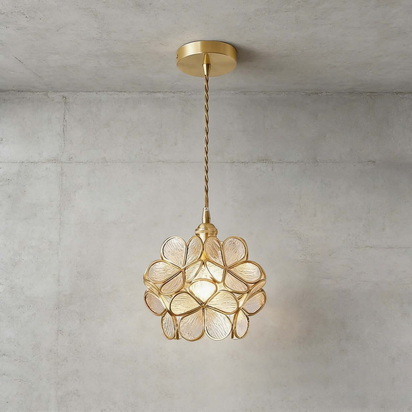Glass Petal Pendant Light | Brass Accents | Dia 7.9in | 6 Colours