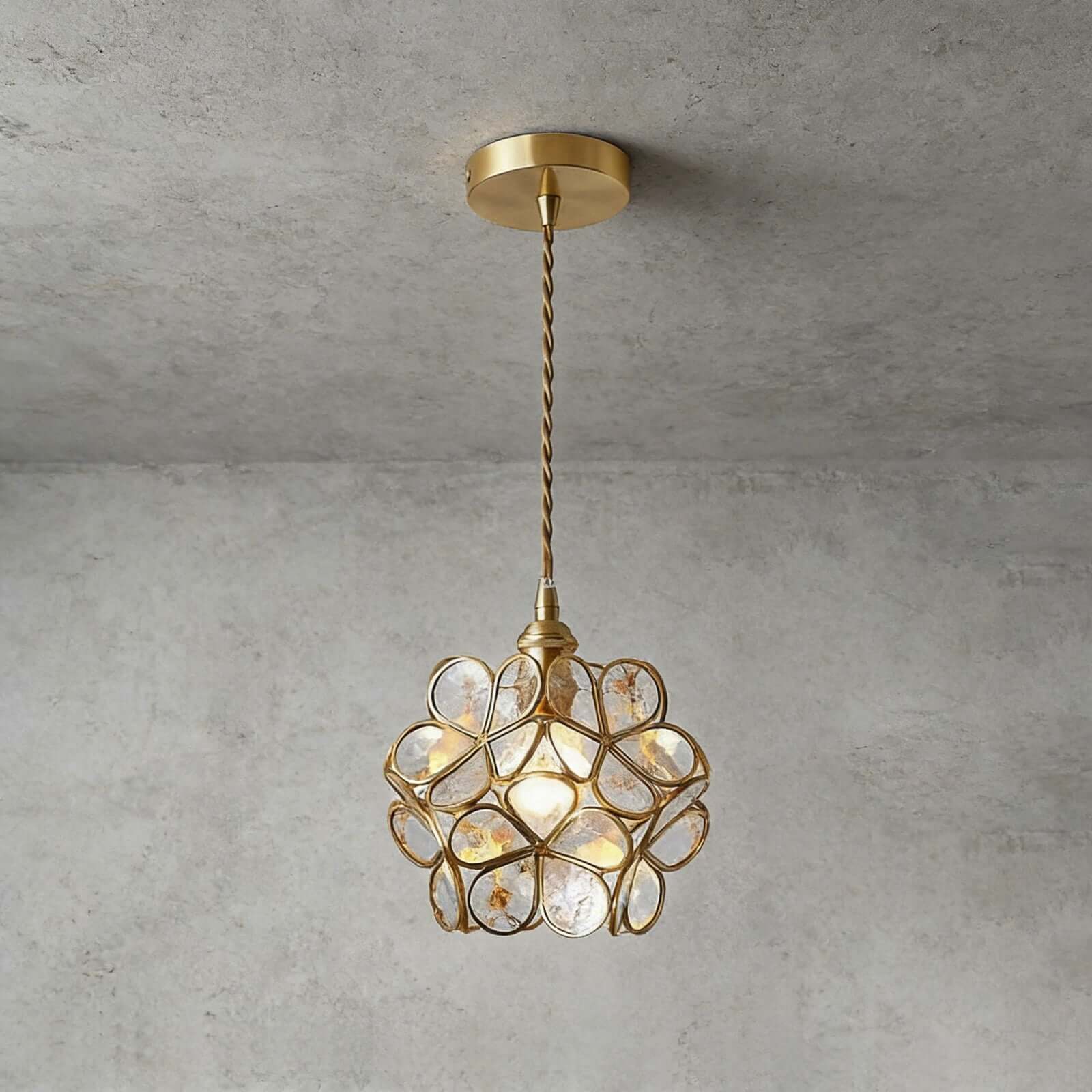 Glass Petal Pendant Light | Brass Accents | Dia 7.9in | 6 Colours
