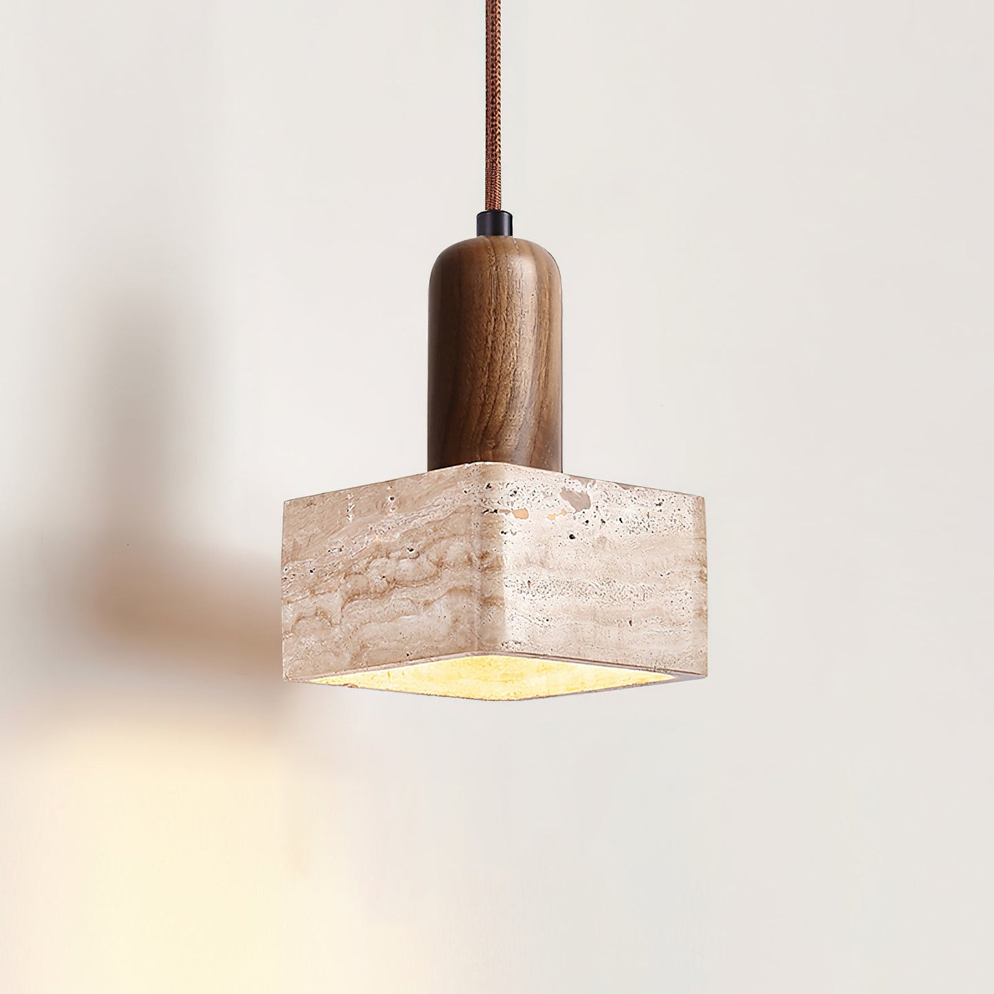 Elegant Square Travertine Pendant Light with Adjustable Height | Modern Kitchen Pendant Lighting for Stylish Illumination 8
