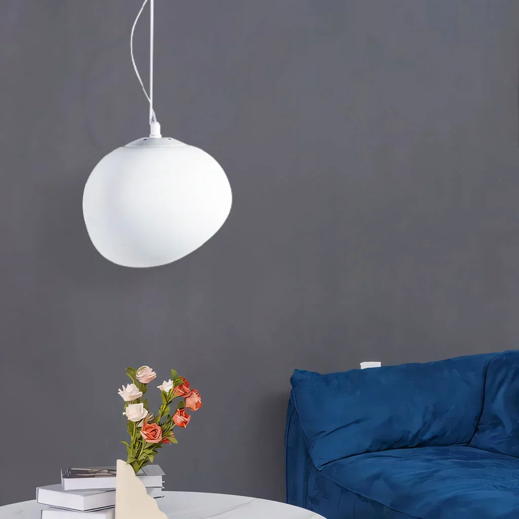 Elegant White Pebble | Glass Pendant Light with Adjustable Height | Modern Kitchen Pendant Lighting for Stylish Interiors 9
