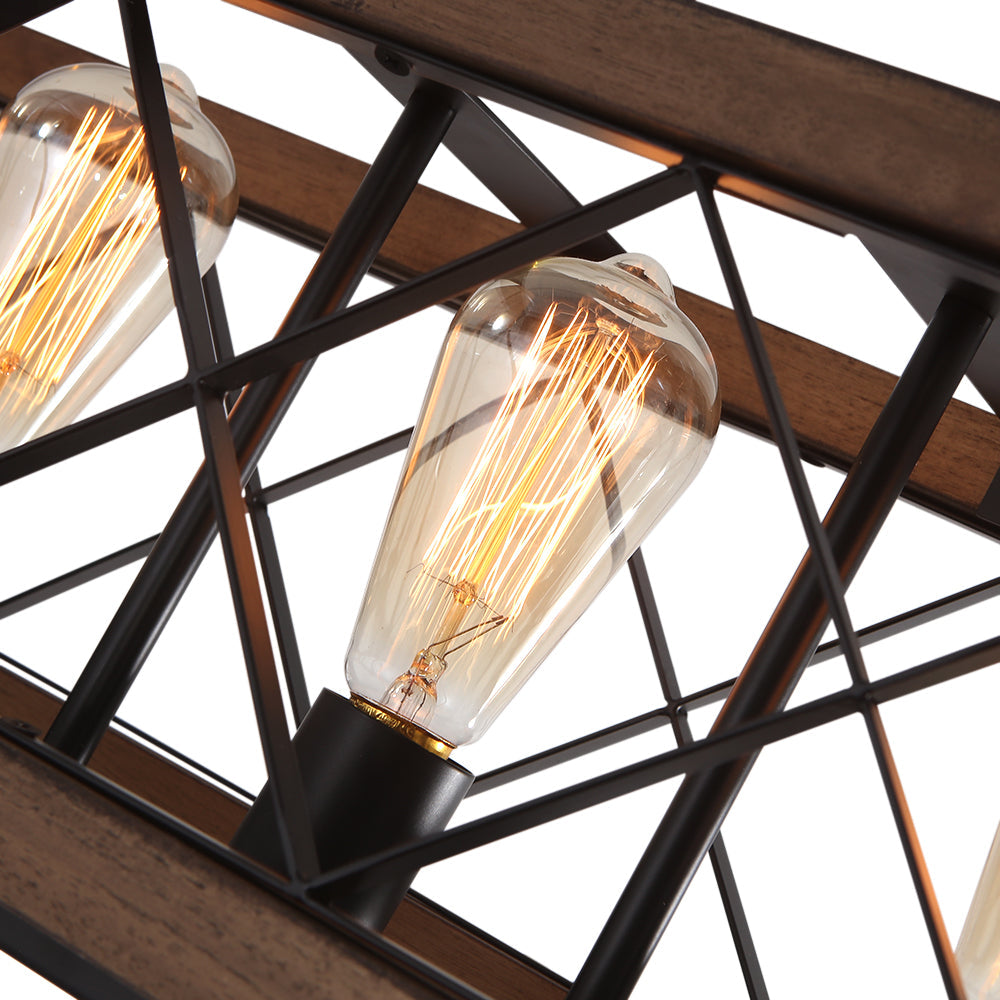 5-Light Black Rectangular Wood Cage Chandelier