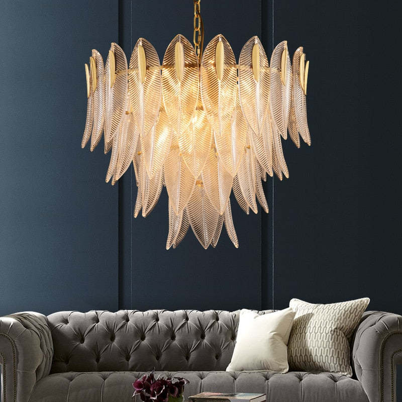 Kristy | Modern Gold Feather Chandelier with Adjustable Chain | Elegant Lighting for Bedrooms and Living Rooms