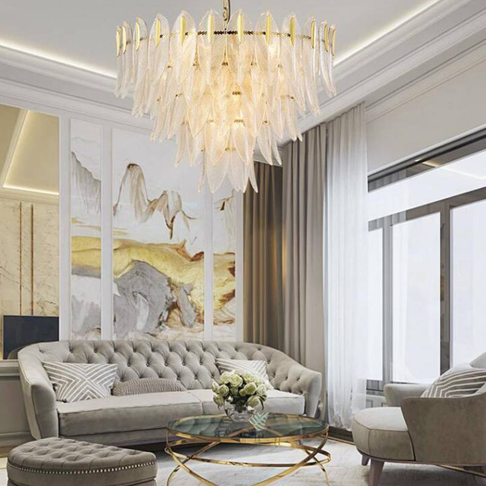 Kristy | Modern Gold Feather Chandelier with Adjustable Chain | Elegant Lighting for Bedrooms and Living Rooms