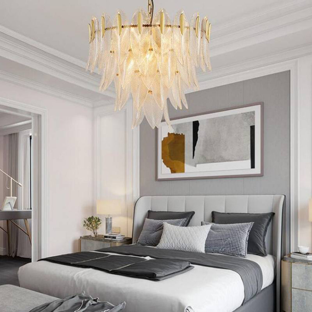 Kristy | Modern Gold Feather Chandelier with Adjustable Chain | Elegant Lighting for Bedrooms and Living Rooms