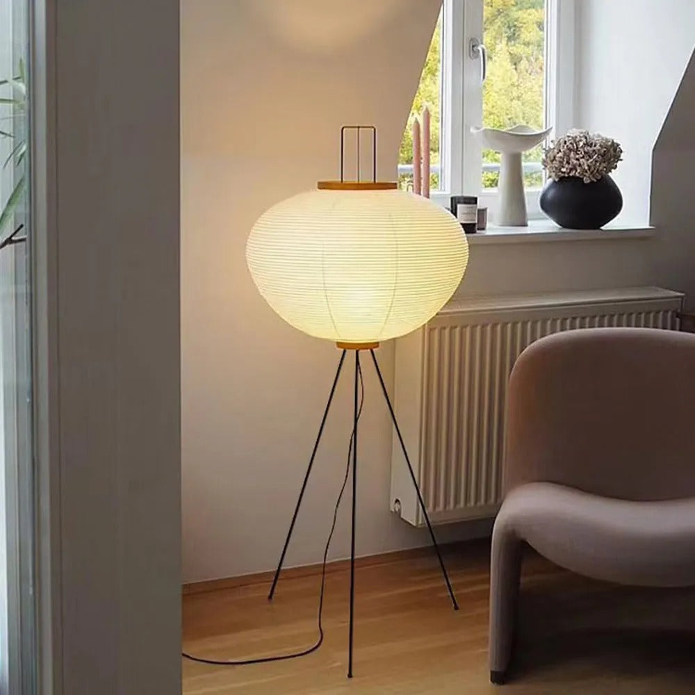 Minimalist Tripod Floor Lamp with Rice Paper Shade | Elegant Design for Cozy Living Room Ambiance 8