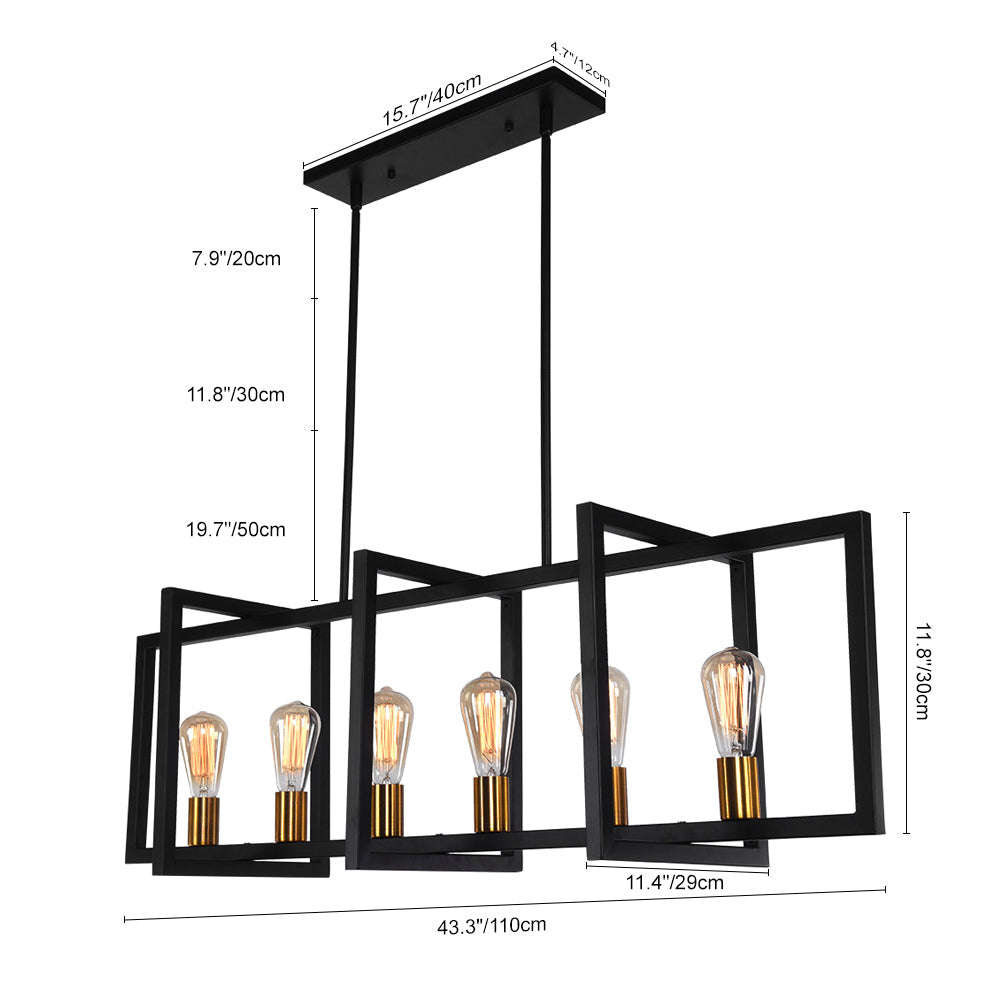 6-Light Black Rectangular Chandelier