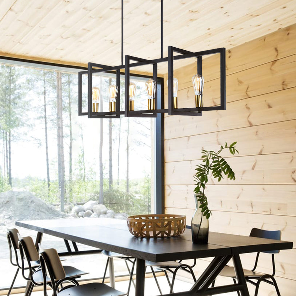 6-Light Black Rectangular Chandelier