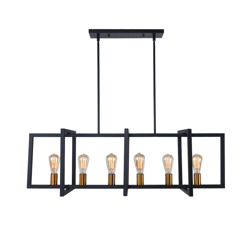 6-Light Black Rectangular Chandelier
