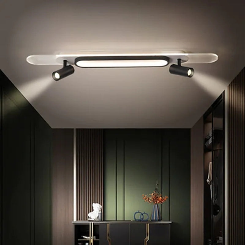 Modern Rectangular Double-Head LED Ceiling Light, Acrylic & Metal, 80/100cm | Black & White | 3 Color Temps