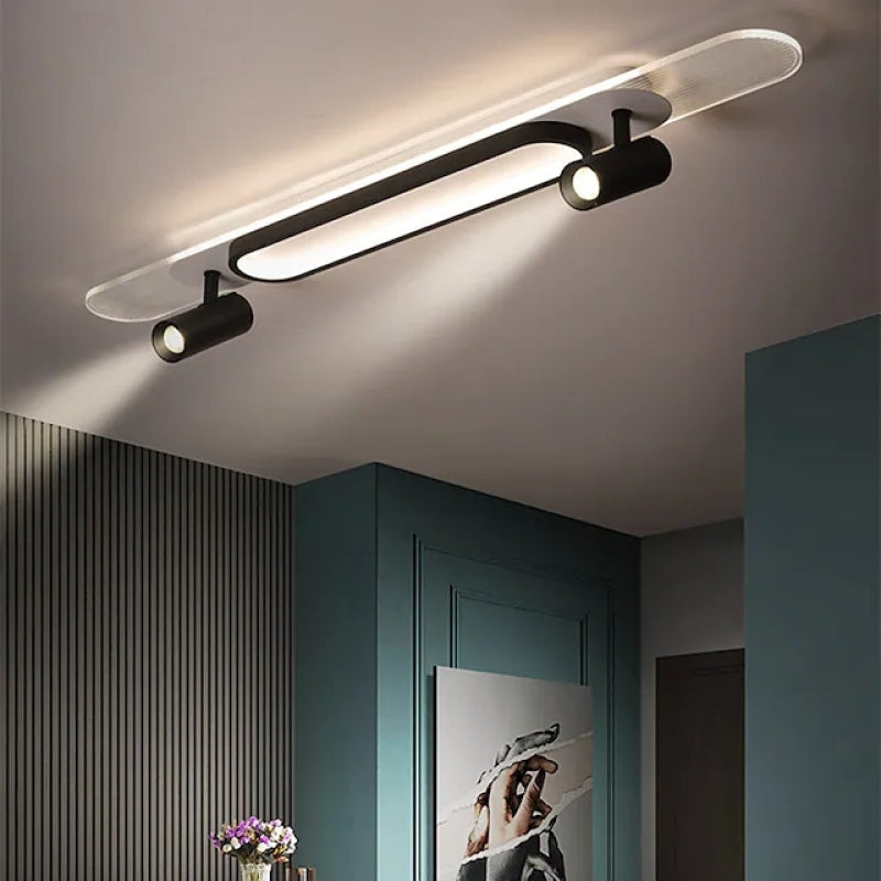 Modern Rectangular Double-Head LED Ceiling Light, Acrylic & Metal, 80/100cm | Black & White | 3 Color Temps