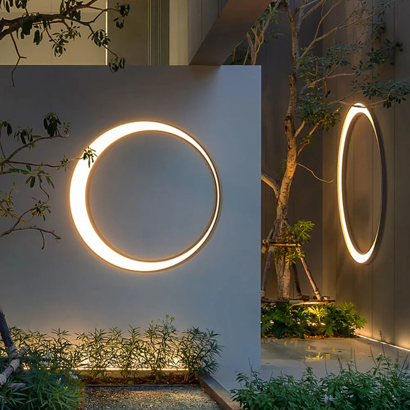 Modern Ring Metal Wall Light | Elegant Outdoor Wall Lamp with Weather Resistance & Sophisticated Design for Garden Illumination 8