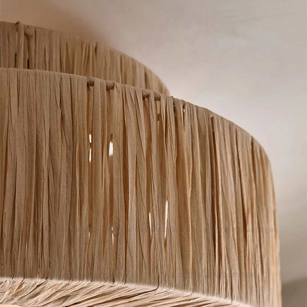 Muto Rattan Pendant Light, Metal & Rattan Double Drum, Dia16-60cm | Adjustable Cord | E27 Warm White Bulb Included