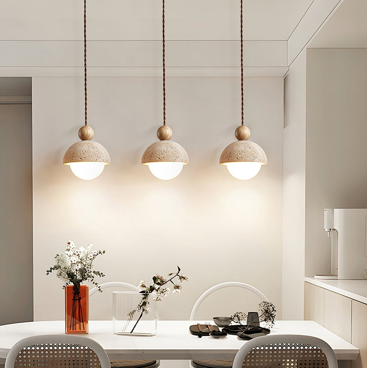 Aria Pendant Light Travertine Dome Glass