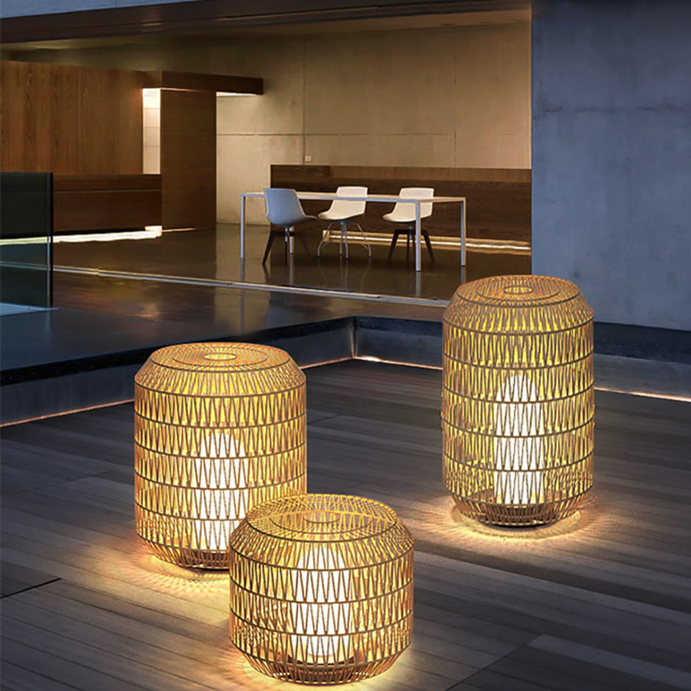 Rattan Shade Outdoor Floor Lamp