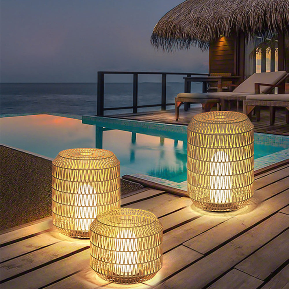 Rattan Shade Outdoor Floor Lamp