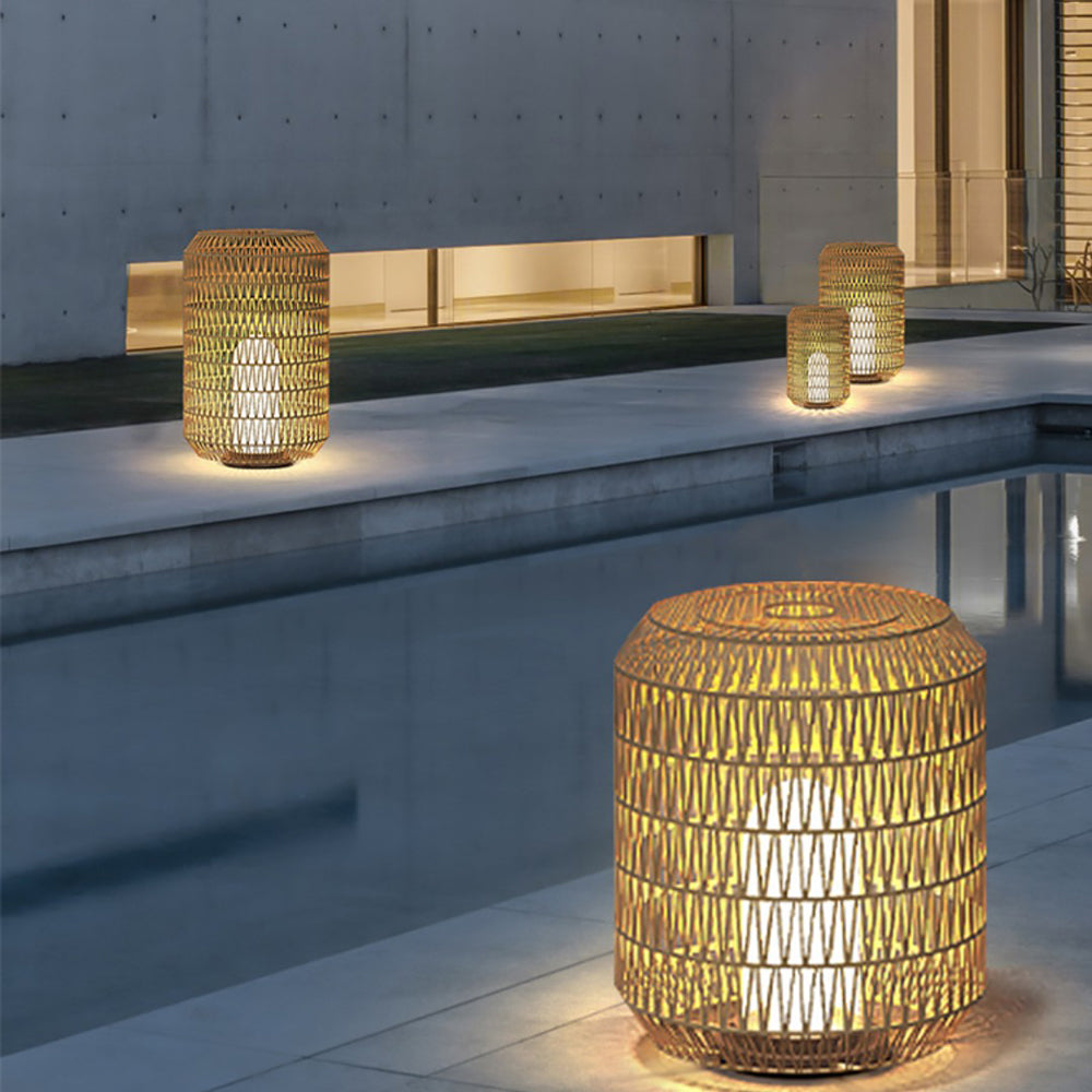 Rattan Shade Outdoor Floor Lamp