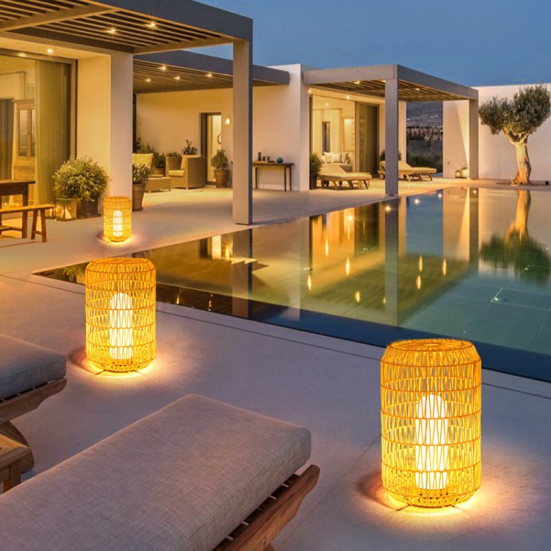 Rattan Shade Outdoor Floor Lamp