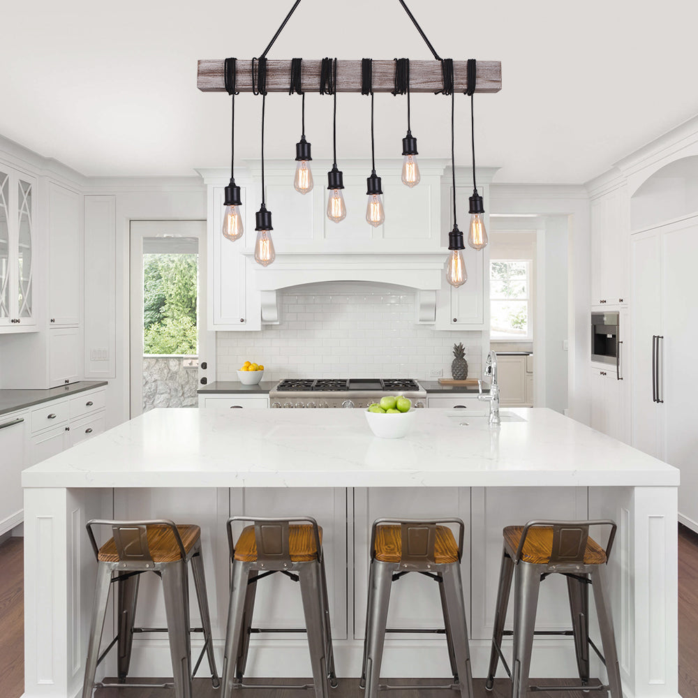 8-Light Rustic Wooden Farmhouse Light