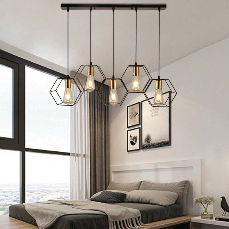 Rustic Hexagonal Pendant Light | Black | Model A/B/C/D