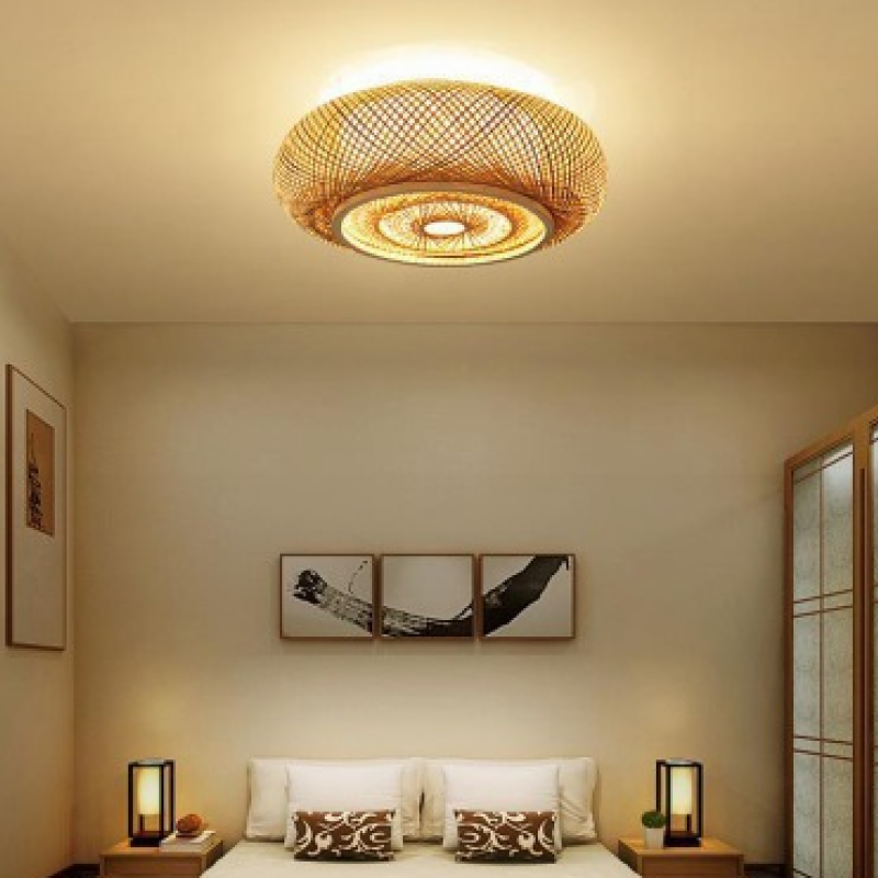 Handcrafted Rattan Flush Mount Ceiling Light, D40cm | Warm White LED | Energy-Saving, 100cm Wire