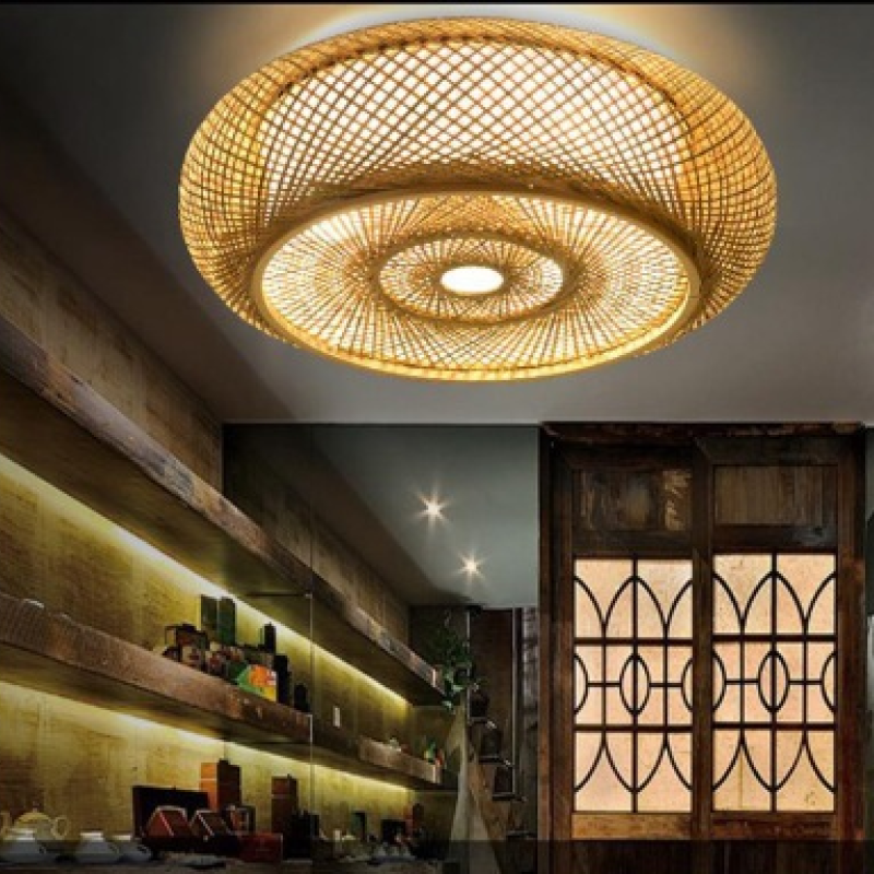 Handcrafted Rattan Flush Mount Ceiling Light, D40cm | Warm White LED | Energy-Saving, 100cm Wire