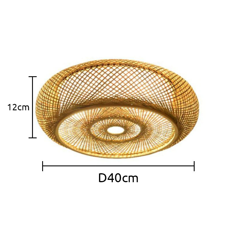 Handcrafted Rattan Flush Mount Ceiling Light, D40cm | Warm White LED | Energy-Saving, 100cm Wire