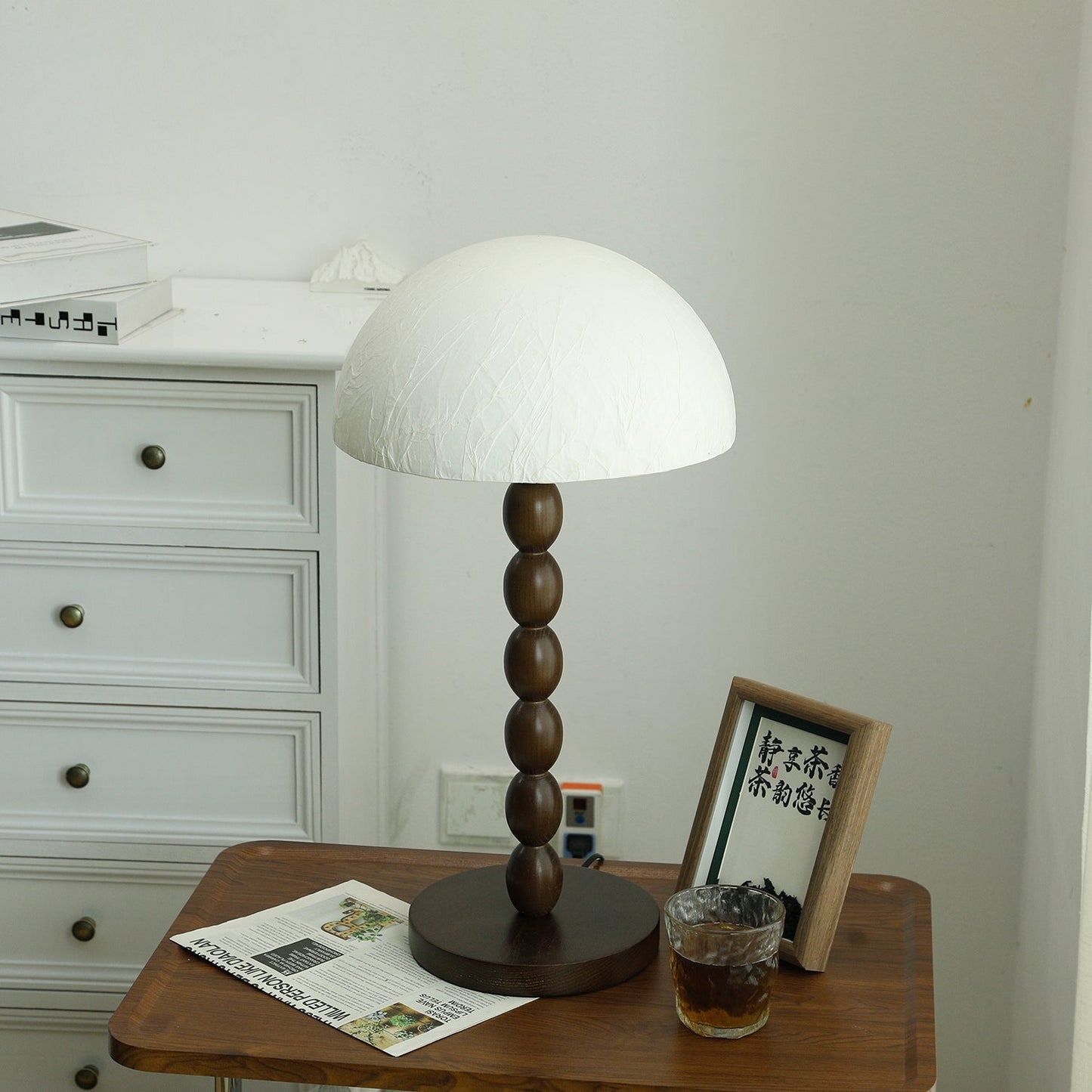 Satori | Table Lamp with Paper Shade & Wooden Base | Elegant Bedroom Lighting for Cozy Spaces 7