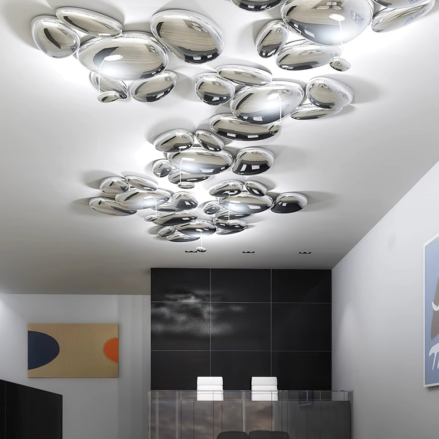 Skydro Organic Pebble Ceiling Light, Smoke Gray Chrome, 5 or 6 Heads | Dia108/143cm | Integrated LED, IP20