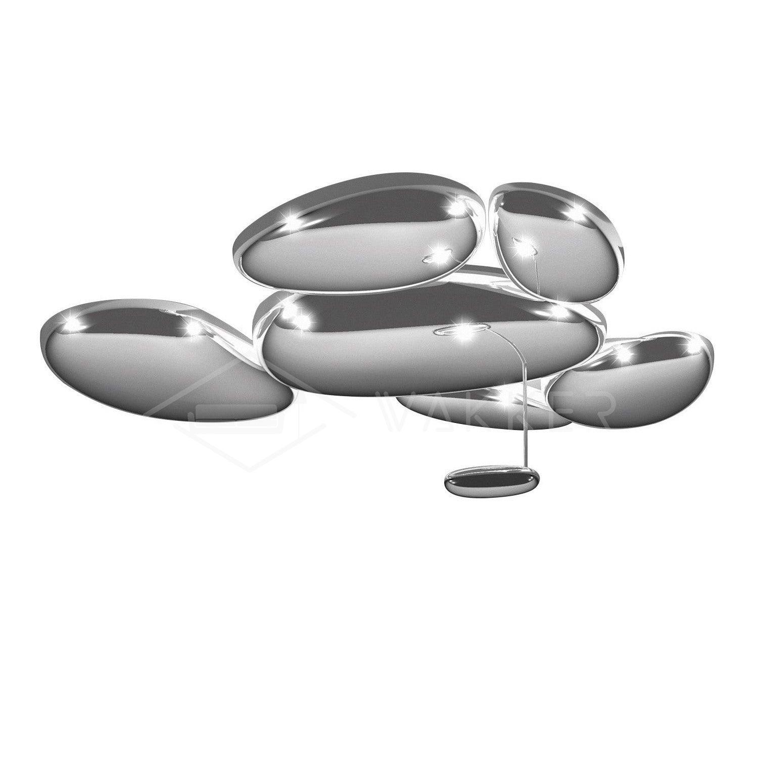 Skydro Organic Pebble Ceiling Light, Smoke Gray Chrome, 5 or 6 Heads | Dia108/143cm | Integrated LED, IP20