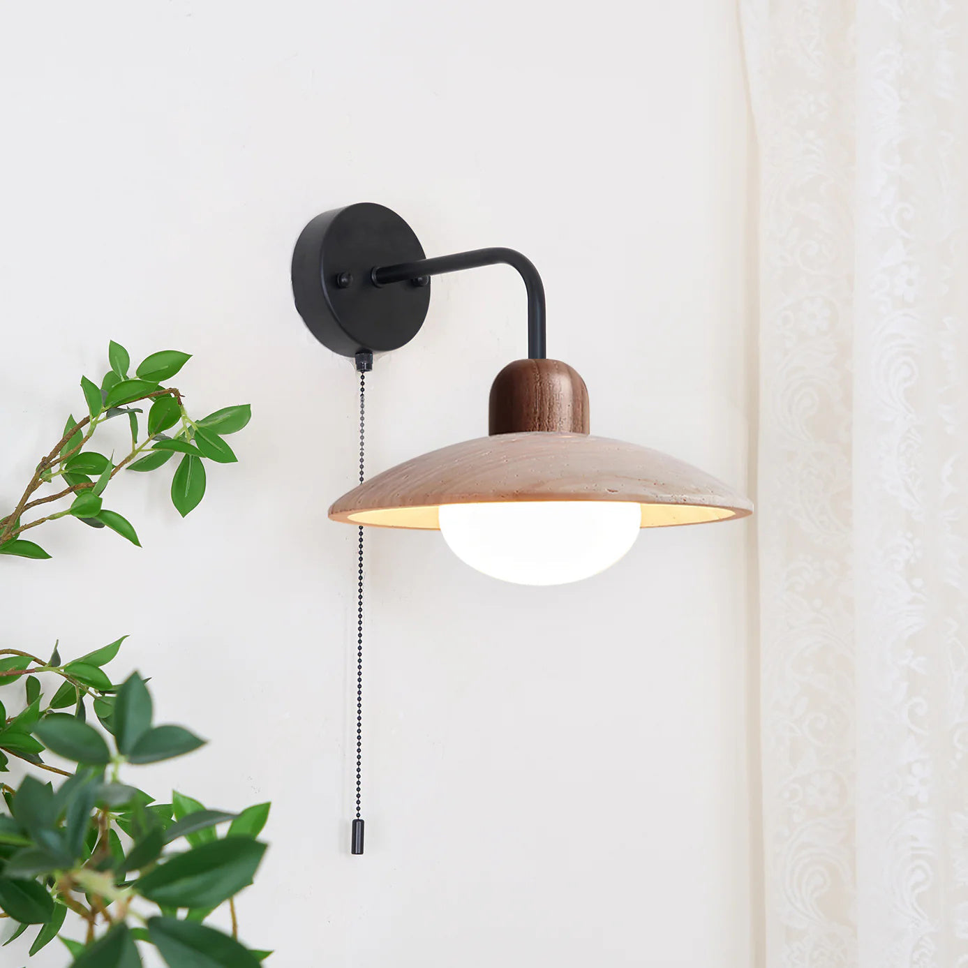 Stylish Wall Sconce | Travertine Wall Lamp with Metal Body & Wood Accents | Elegant Lighting for Indoor and Outdoor Use 9