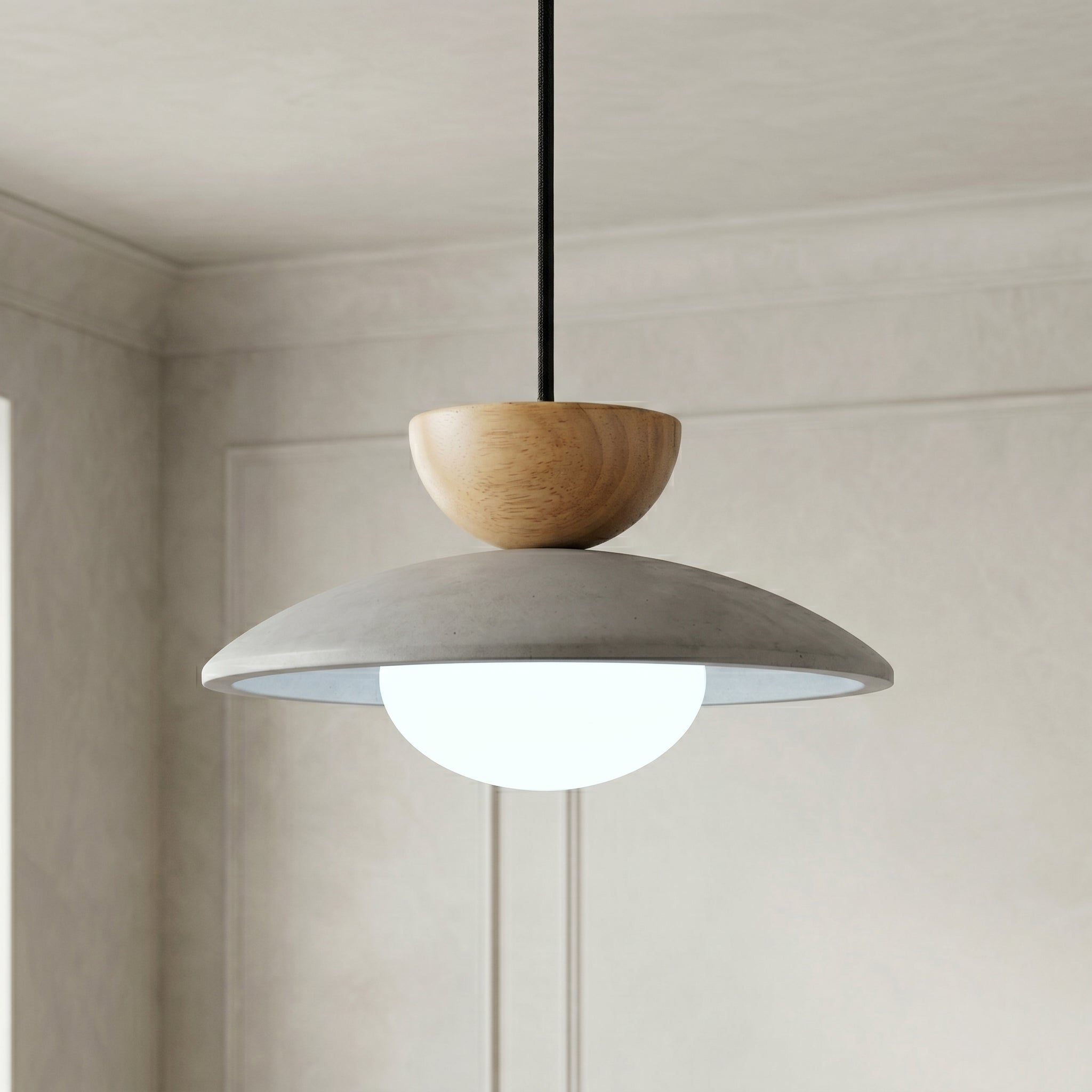 Tia Travertine Pendant Light | Walnut/Wood & Beige | D25cm