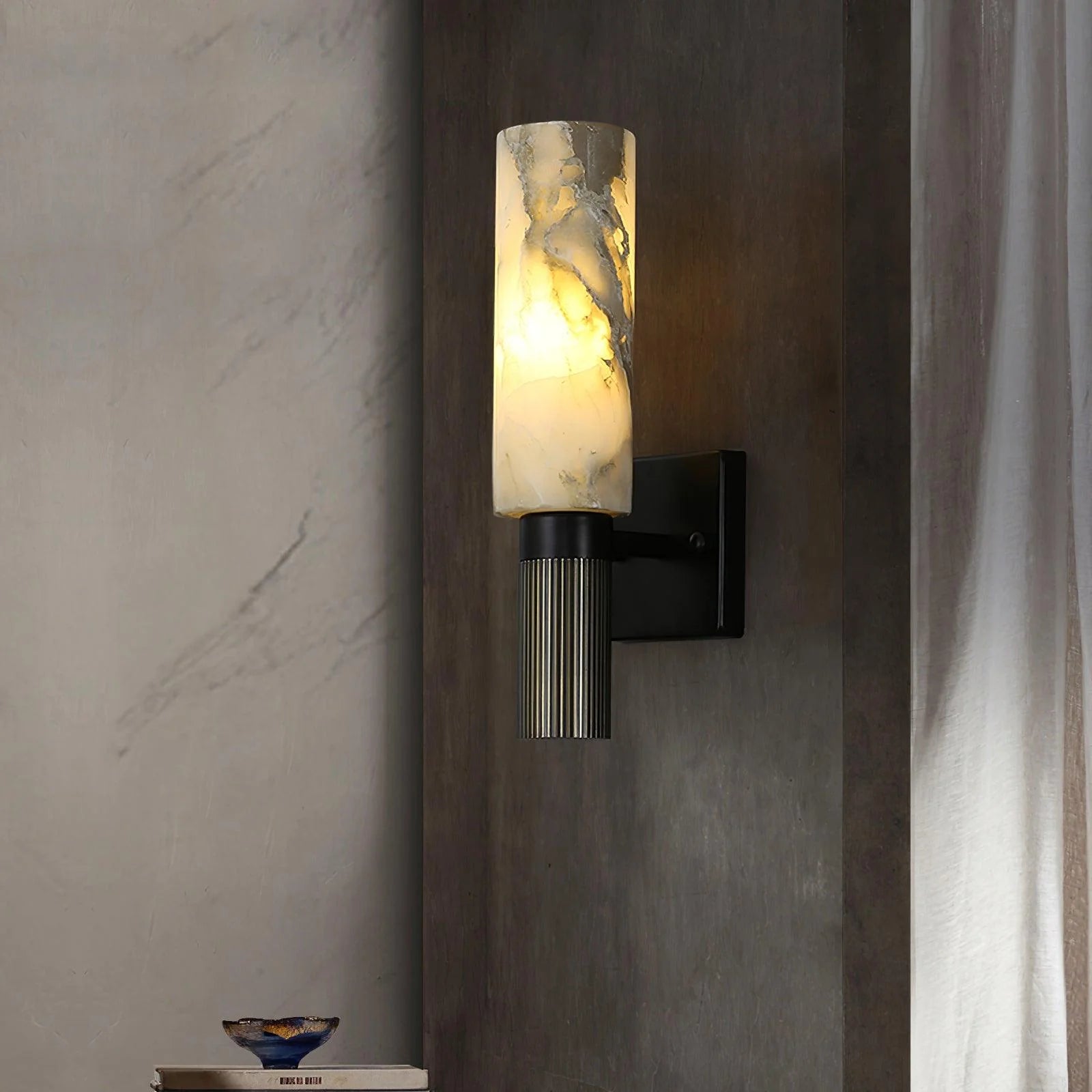 Jade Cylindrical Alabaster Brass Wall Sconce Living Room Bedroom