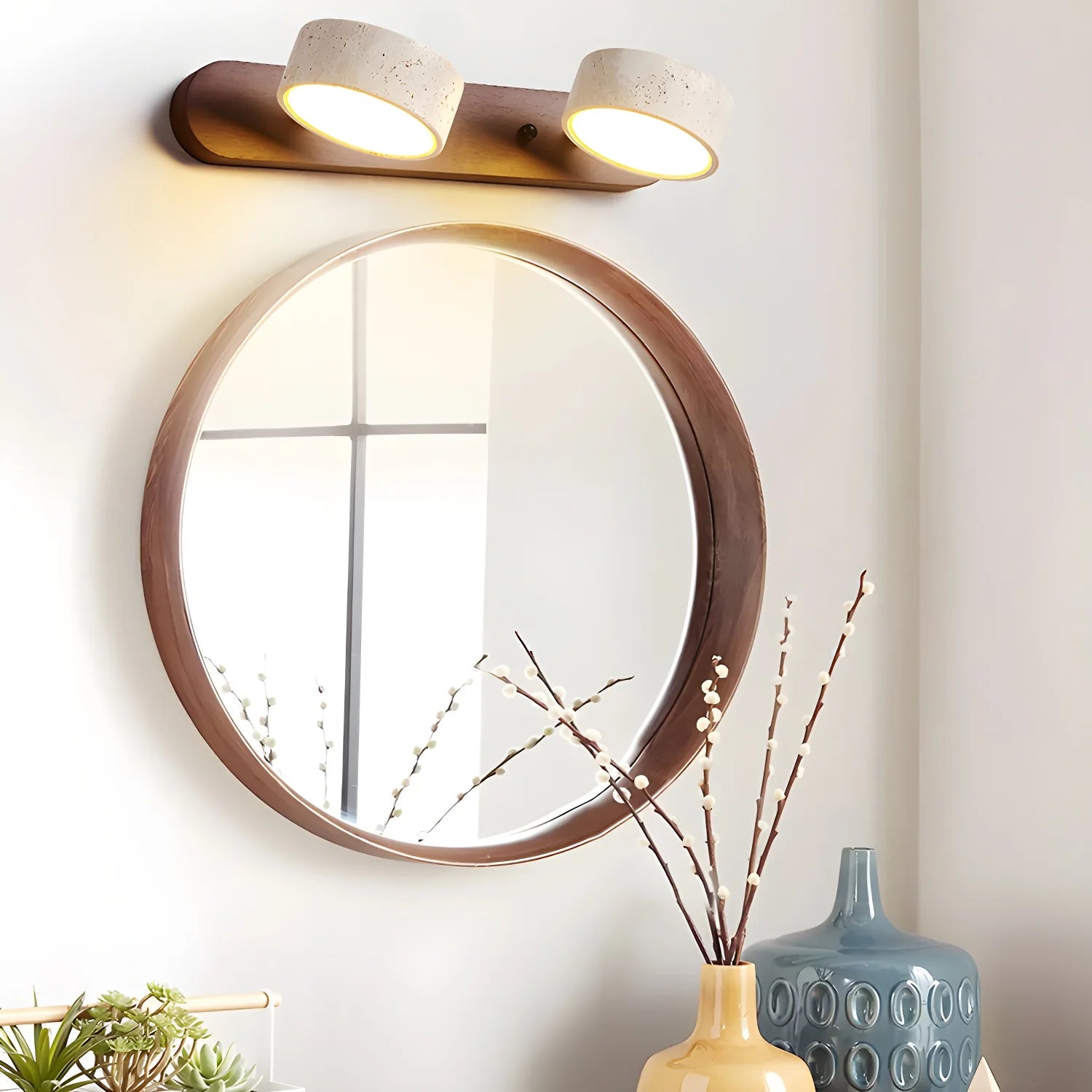 Zaid Modern Minimalism LED Travertine Wood Wall Light Bathroom Bedroom