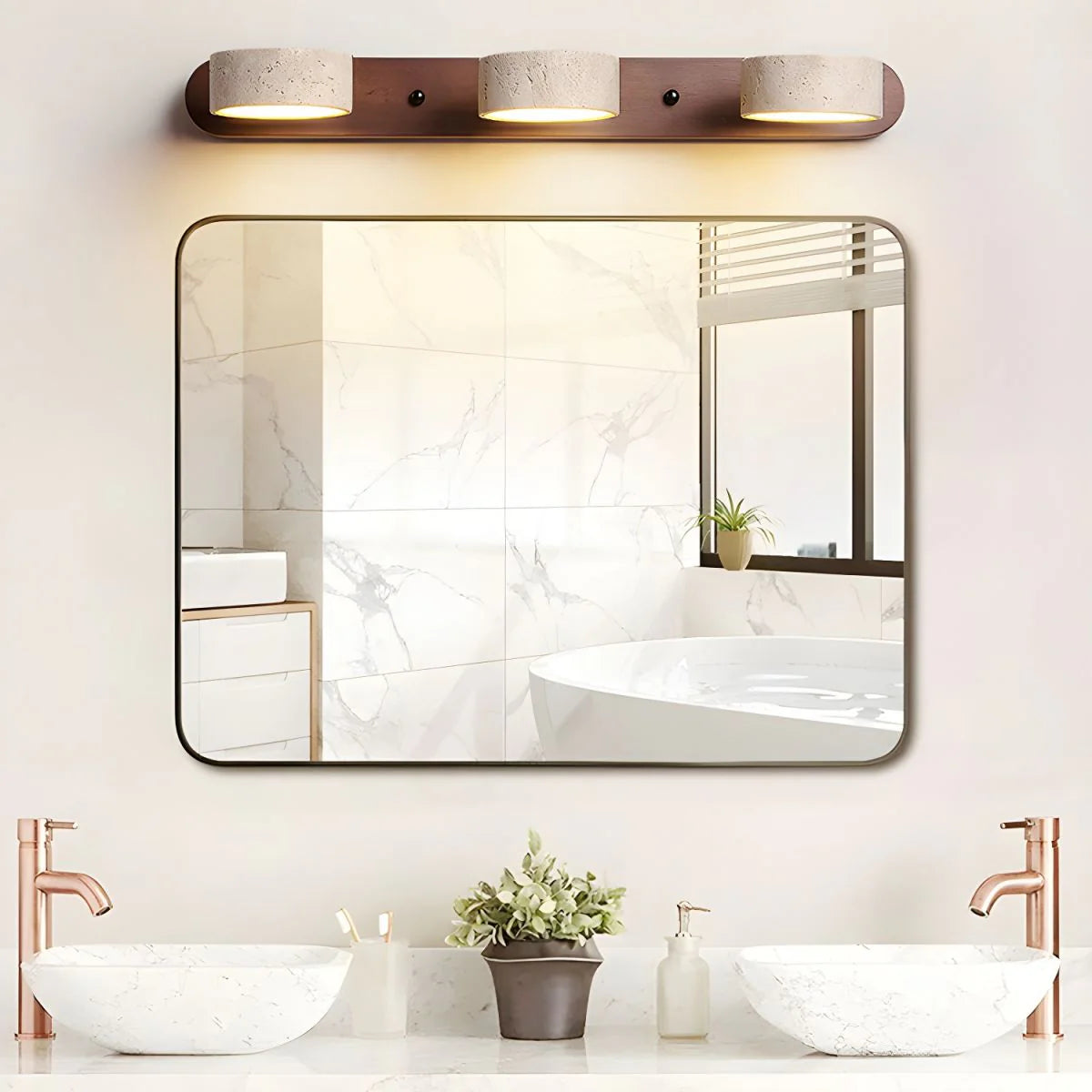 Zaid Modern Minimalism LED Travertine Wood Wall Light Bathroom Bedroom