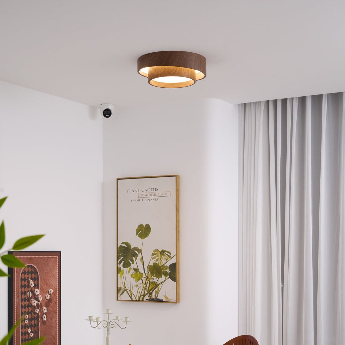 Muto Ceiling Light Double-Ring Walnut Color
