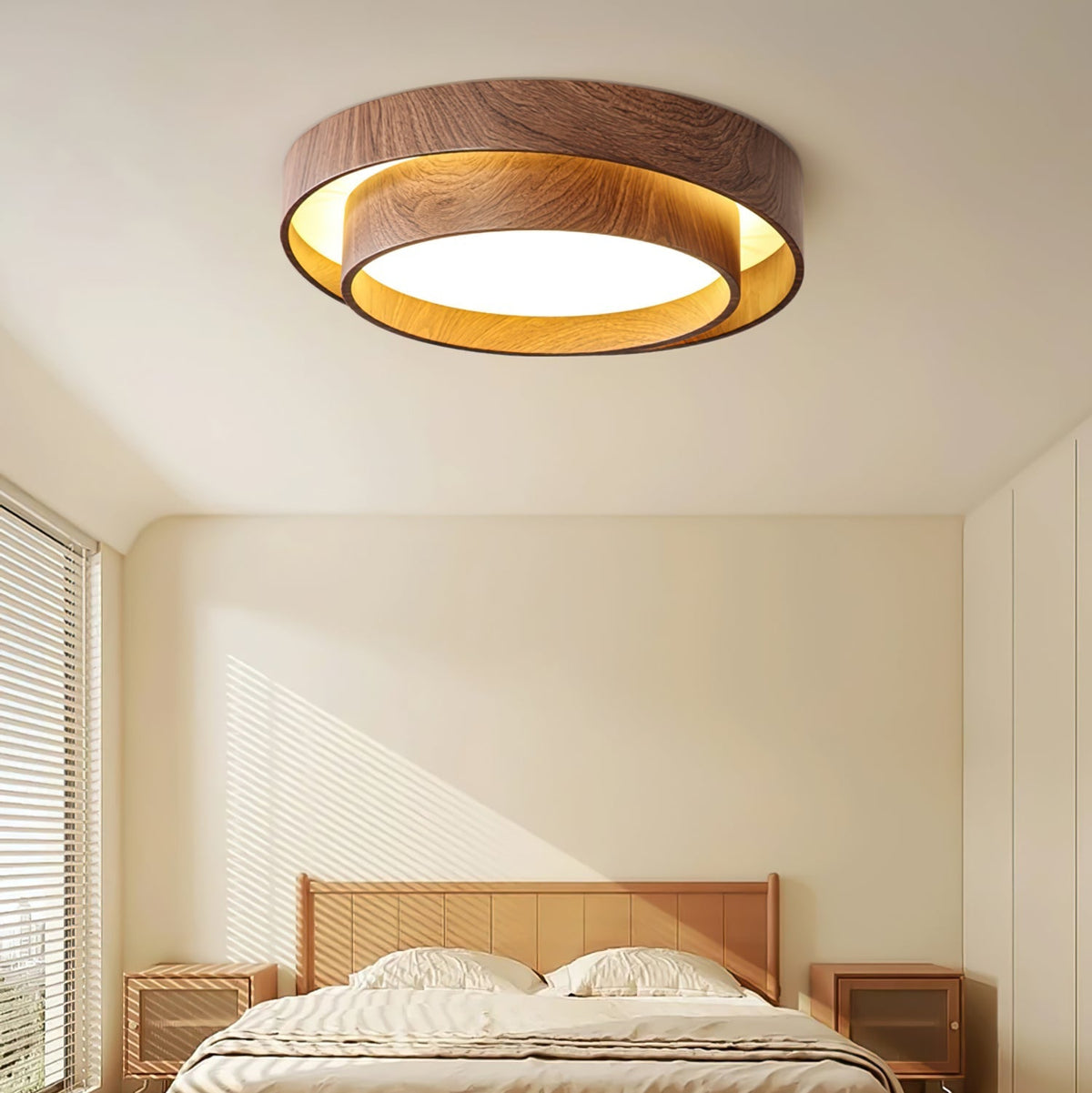 Muto Ceiling Light Double-Ring Walnut Color