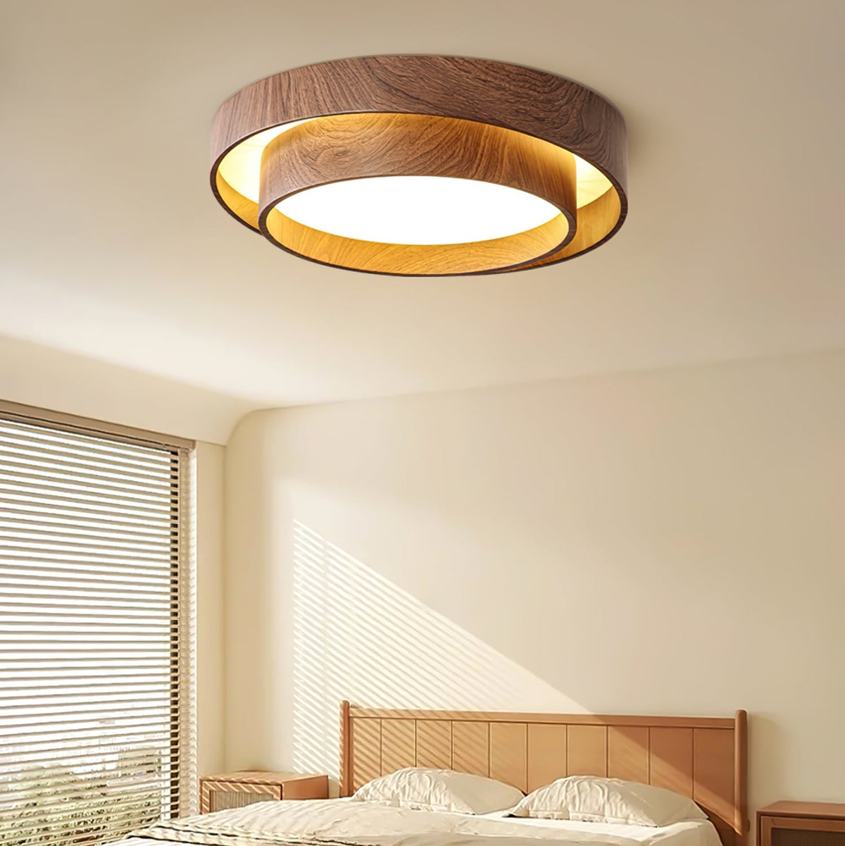 Muto Ceiling Light Double-Ring Walnut Color